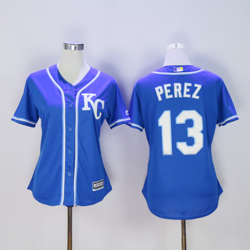 Women Kansas City Royals #13 Perez Blue MLB Jerseys->women mlb jersey->Women Jersey